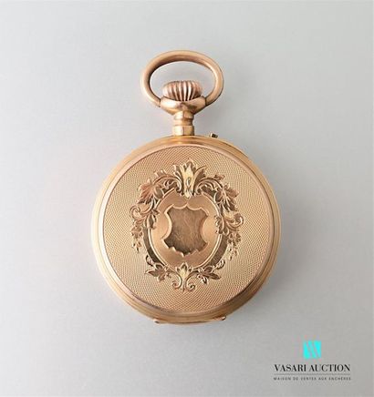 null Pocket watch in 750-thousandths gold, the white enamelled dial with Roman numerals...