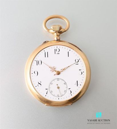 null Pocket watch in 750-thousandths gold (owl punch), white enamelled dial with...