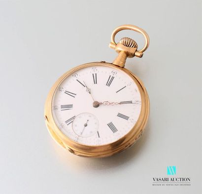 null Pocket watch in 750-thousandths gold, white enamelled dial with Roman numerals...