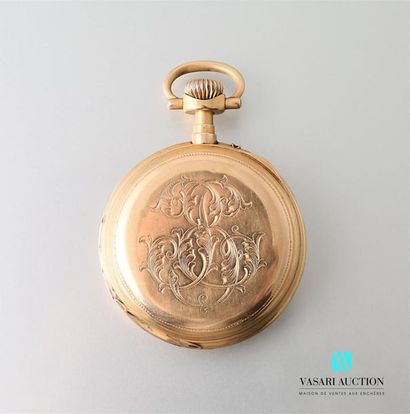 null Pocket watch in 750-thousandths gold, white enamelled dial with Roman numerals...