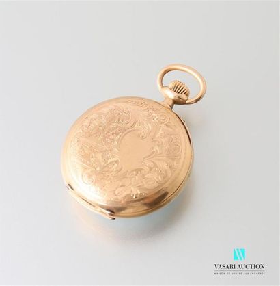 null 750-thousandths gold pocket watch, white enamelled dial with Arabic numerals...