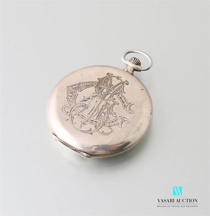 null Silver pocket watch, the bezel surmounted by a protective bowl with a number,...