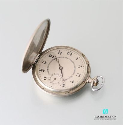 null Silver pocket watch, the bezel surmounted by a protective bowl with a number,...