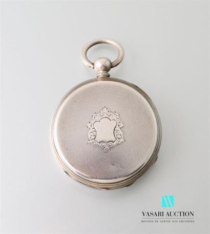 null Silver pocket watch, white enamelled dial with Roman numerals for hours and...