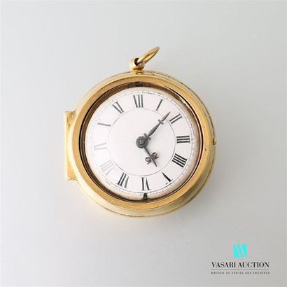 null Gilded metal pocket watch, enamelled dial with Roman numerals for hours, railroad...