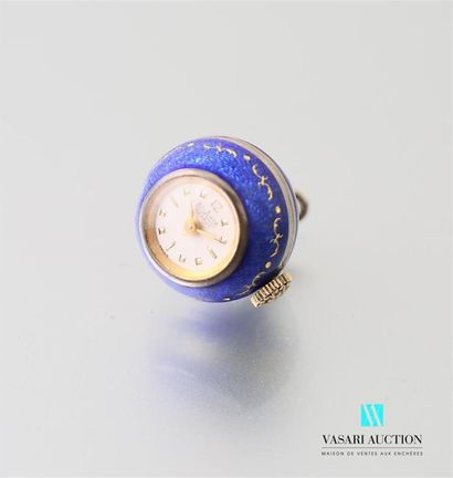 null Silver pendant watch, blue enamelled ball-shaped frame adorned with gilded interlacing,...