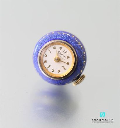 null Silver pendant watch, blue enamelled ball-shaped frame adorned with gilded interlacing,...