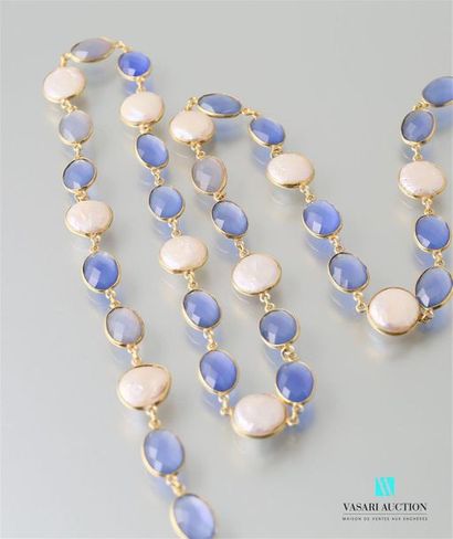 null Necklace in vermeil alternating round and flat beads and faceted chalcedony...