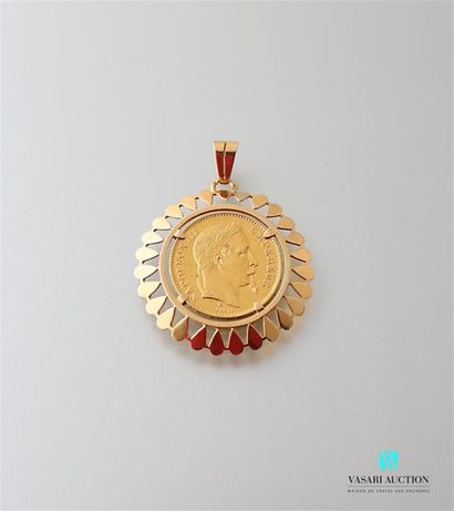 null A 20 franc Napoleon III 1870 coin mounted as a pendant in a radiant openwork...
