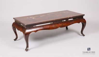 null Lacquered wooden coffee table with polychrome decoration and golden highlights,...