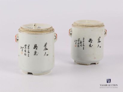 null CHINA 
Two pots covered in white porcelain treated in polychrome with decoration...