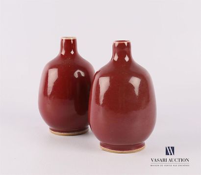 null CHINA
Pair of vases/bottles in monochrome enamelled porcelain monochrome beef...