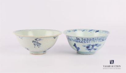 null CHINA
Two porcelain bowls with blue-white decoration, the first cracked with...