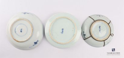 null CHINA
Three porcelain plates with blue-white decoration, the first one with...