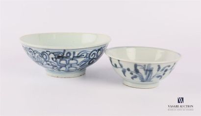 null CHINE 
Ensemble de deux bols en porcelaine, le premier à décor blanc bleu de...
