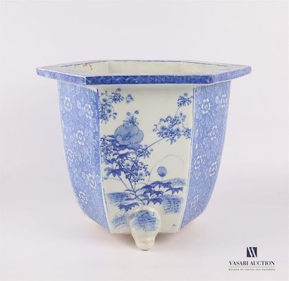 null CHINA
Hexagonal porcelain planter with blue white decoration of landscapes and...