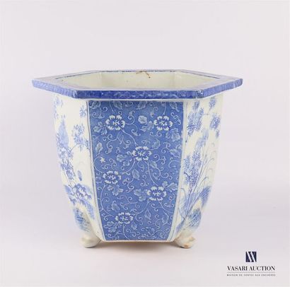 null CHINA
Hexagonal porcelain planter with blue white decoration of landscapes and...
