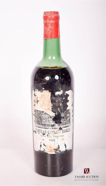 null 1 bouteille	CHÂTEAU CROIZET BAGES	Pauillac GCC mise nég.	1952
	Et. très déchirée,...