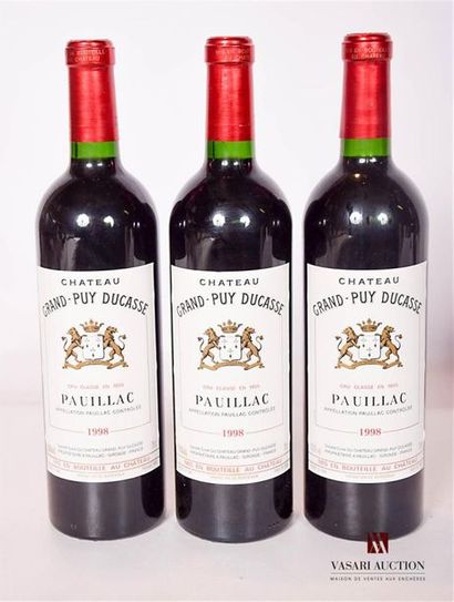 null 3 BottlesChâteau GRAND PUY DUCASSEPauillac CC1998And
 a little stained. N: low...