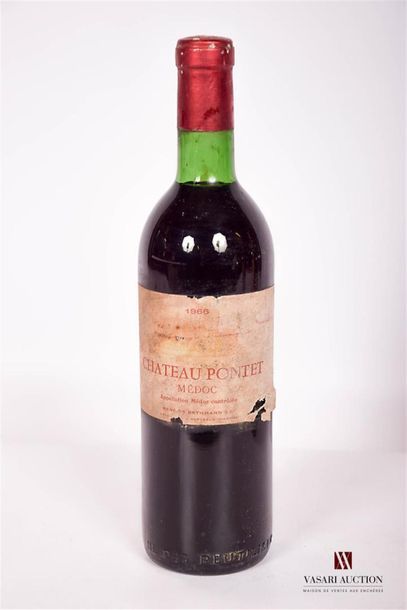null 1 bouteille	Château PONTET	Médoc mise nég.	1966
	Et. fanée, tachée et déchirée,...