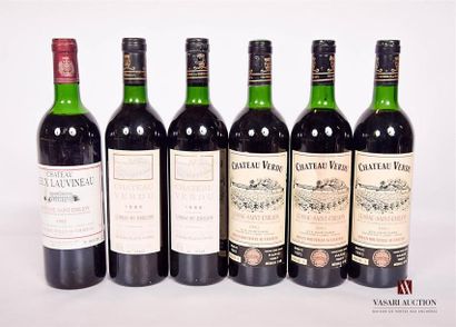 null Set of 6 bottles including:
 1 bottleChâteau VIEUX LAUVINEAUMontagne St Emilion1993
5...