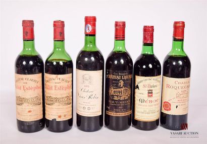 null Set of 6 bottles including:
 1 bottleChâteau ROQUEGRAVEMédoc CB1977
1 bottleSAINT...