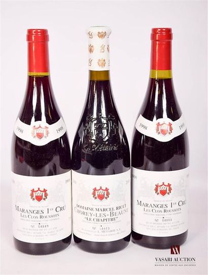 null Lot of 3 bottles including:
 2 bottlesMARANGES 1er Cru "Les Clos Roussot "s...