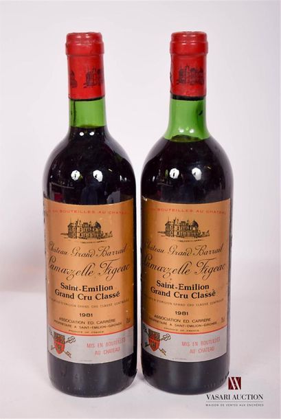 null 2 bouteilles	Grd BARRAIL LAMARZELLE FIGEAC	St Emilion GCC	1981
	Et. un peu tachées....