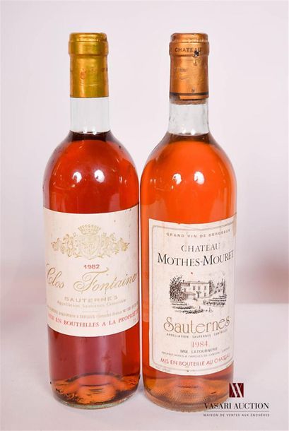 null Lot de 2 bouteilles comprenant :		
1 bouteille	CLOS FONTAINE	Sauternes	1982
1...