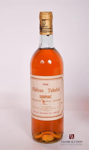 null 1 bouteille	Château LABATUT	Loupiac	1986
	Et. fanée et tachée. N : tout en haut...
