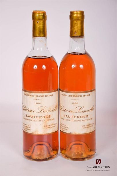 null 2 bouteilles	Château LAMOTHE 	Sauternes GCC	1986
	Et. fanées et tachées. N :...