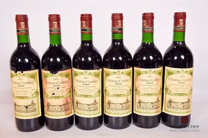 null 6 bouteilles	Château CRABITEY	Graves	1987
	Et.: 4 un peu tachées, 2 plus tachées...