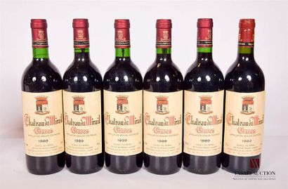 null 6 bouteilles	Château DU MIRAIL	Graves	1989
	Et. un peu tachées. N : 4 mi goulot,...