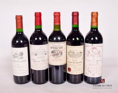 null Set of 5 bottles including:
 1 bottleChâteau LABRIESt Emilion1992
1 bottle PILLIERS...