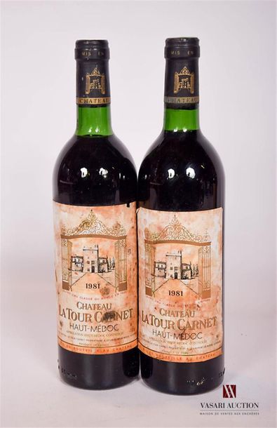 null 2 bouteilles	Château LA TOUR CARNET	Haut Médoc GCC	1981
	Et. fanées et tachées....