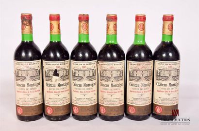 null 6 bouteilles	Château MONTAIGUT	Côtes de Bourg	1985
	Et. fanées, tachées (3 déchirures)....