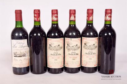 null Set of 6 bottles including:
 1 bottleChâteau LES AUGIERSCôtes de Bourg1988
5...