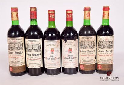 null Lot de 6 bouteilles comprenant :		
4 bouteilles	Château MONTAIGUT	Côtes de Bourg	1985
2...