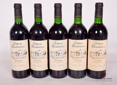 null 5 bouteilles	Château BLADINIÈRES	Cahors	1990
	Et.: 3 bonnes, 2 légèrement tachées...