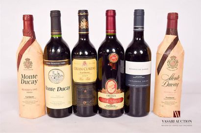 null Set of 6 bottles of Spanish wines including:
 1 bottleMONTE DUCAY Reserva (Carinena)1992
1...