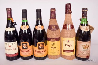 null Lot de 6 bouteilles de vins d'Espagne comprenant :		
2 bouteilles	RIOJA Faustino...