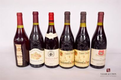null Lot of 6 bottles including:
 1 bottle PAPE PATEAUNEUF DU PAPE Domaine de Condorcet1996
1...