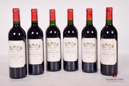 null 6 bouteilles	Château LES ORMES DE PEZ	St Estèphe 	1988
	Et.: 5 tachées, 1 plus...