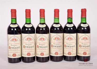 null 6 bouteilles	DOMAINE DU REMPART	Pomerol	1983
	Et.: 5 un peu tachées, 1 plus...