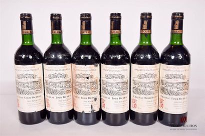 null 6 bouteilles	Château TOUR BICHEAU	Graves	1988
	Et. tachées (1 déchirée). N :...