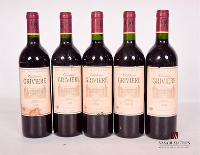 null 5 bouteilles	Château GRIVIÈRE	Médoc CB	1992
	Et.: 4 un peu tachées, 1 plus tachée...