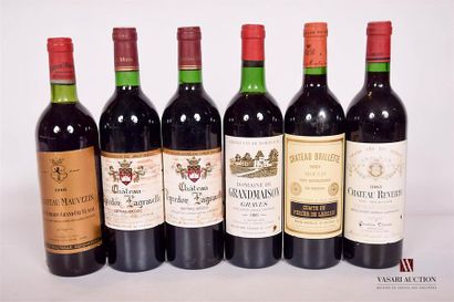 null Lot de 6 bouteilles comprenant :		
1 bouteille	Château MAUVEZIN	St Emilion GCC	1980
2...