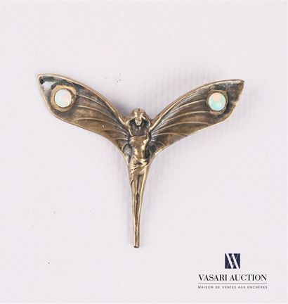 null Partie de broche Art Nouveau en métal doré figurant une femme ailée, les ailes...