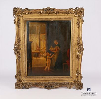 null D.ROLBING (?)
The child and the servant 
Oil on panel
Signed bottom right 
45,6...