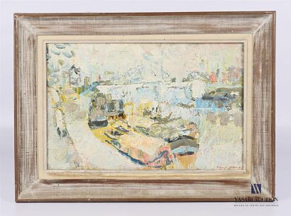 null SAINT JEAN Marcel (1914-1994) Yellow
barges
Oil on canvas
Signed and dated 61...